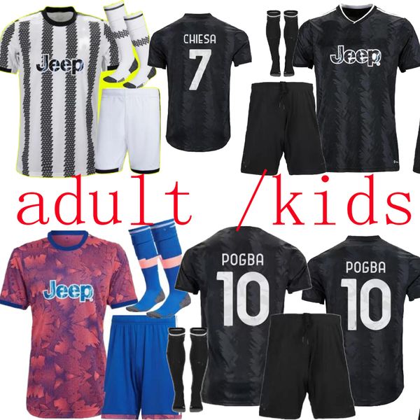 

2022 2023 juventus soccer jerseys pogba di maria bonucci vlahovic mckennie 22 23 football shirt pellegrini kids jersey chiesa arthur maillot, Black