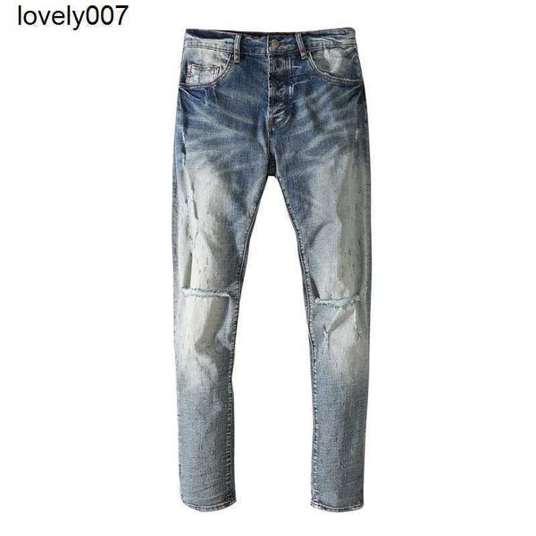 

dsigner jeans amirs jeans men's washing old slim fit holes light blue