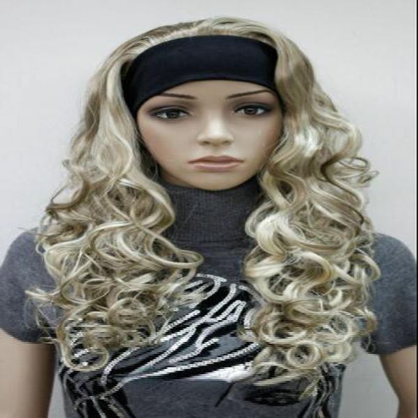 

fashion women long curly wave wig 3/4 half wigs with headband cosplay wig, Black