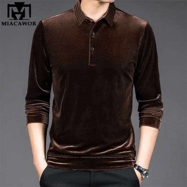 

men's polos golden velvet luxury polo shirt men spring long sleeve tee homme casual slim fit camisa t1129 220926, White;black