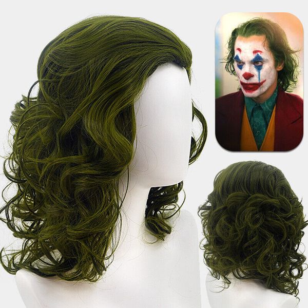 

popular movie clown joker arthur fleck mixed green short curly cos anime wig, Black