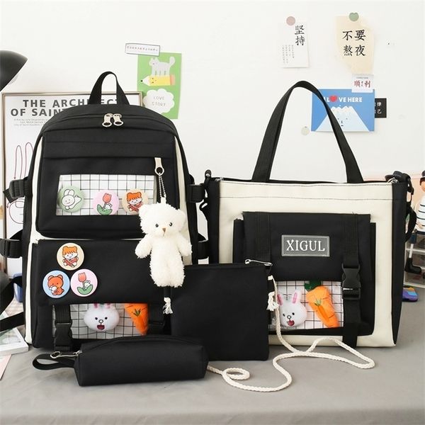 

school bags backpack 4 piece set high for teenage girl canvas fashion travel women bookbags teen student bag 220927