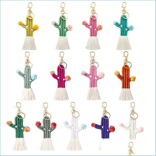 

keychains rame cactus keychain handmade knitted cotton thread wrapped tassel for women fashion boho style boutique jewelry drop deliv dhrdc, Silver