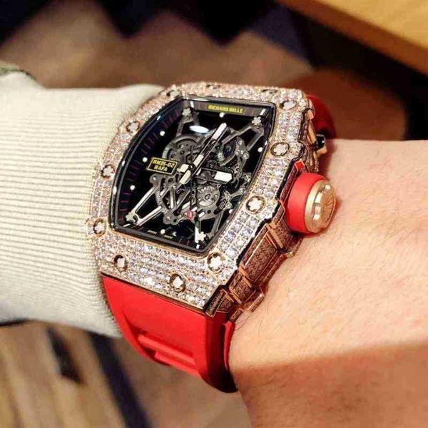 

multi-function superclone luxury mens mechanics watch richa milles wristwatch automatic machine rm35-02 leisure wine barrel male wrist, Slivery;golden