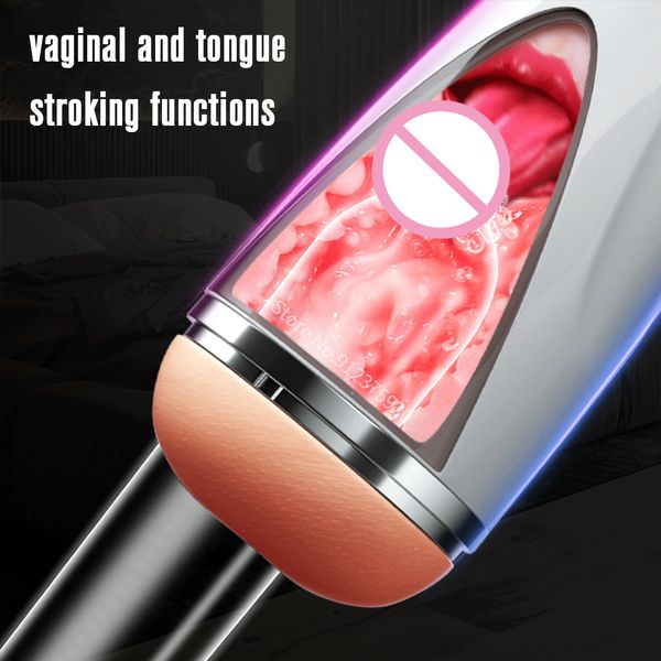 

sewing notions tongue licking automatic male masturbator for men masturbation cup realistic vagina vibrator pussy blowjob simulator tools wi, Black