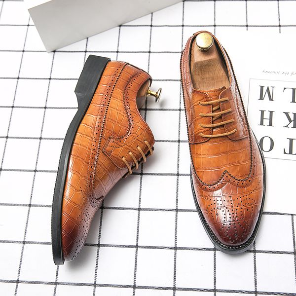 

Brock Derby Shoes Men Shoes Solid Color Stone Pattern PU Pointed Carved Lace Up Business Casual Wedding Party Daily AD294, Clear