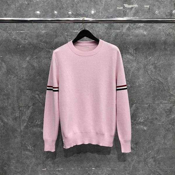 

tb thom sweater autunm winter s fashion brand clothing cotton armband stripe crewneck pullover pink, White;black