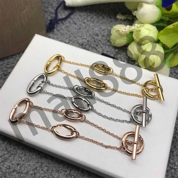 

fashion charms bracelet link chain pig nose buckle design popular style bracelets chains mens woman jewelry couple gift, Black