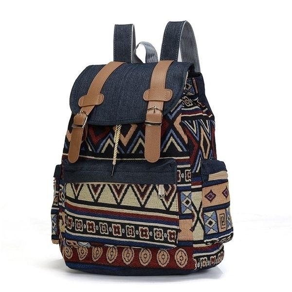 

school bags women canvas vintage backpack ethnic s bohemian schoolbag 220926