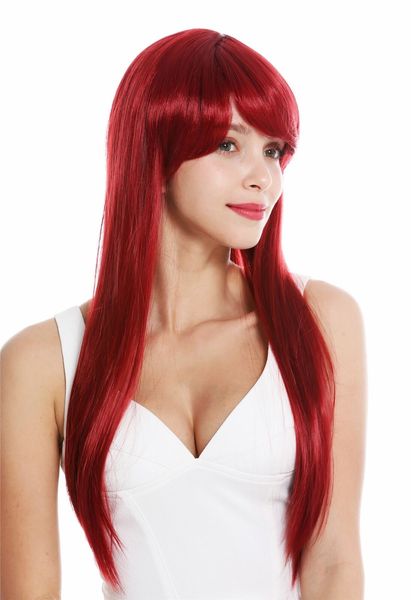 

popular women's wig ladies cosplay long smooth fringe parted red wig, Black