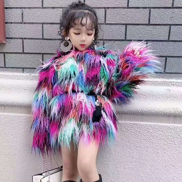 

coat girls colored fur jacket fall winter children's faux beach wool thicken fake 220927, Blue;gray