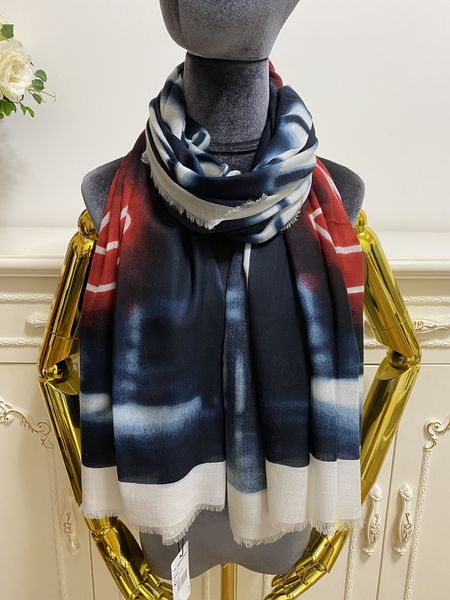 

women's long scarf shawl 100% cashmere material pint letter gradinet pattern big size 190 cm- 100cm, Blue;gray