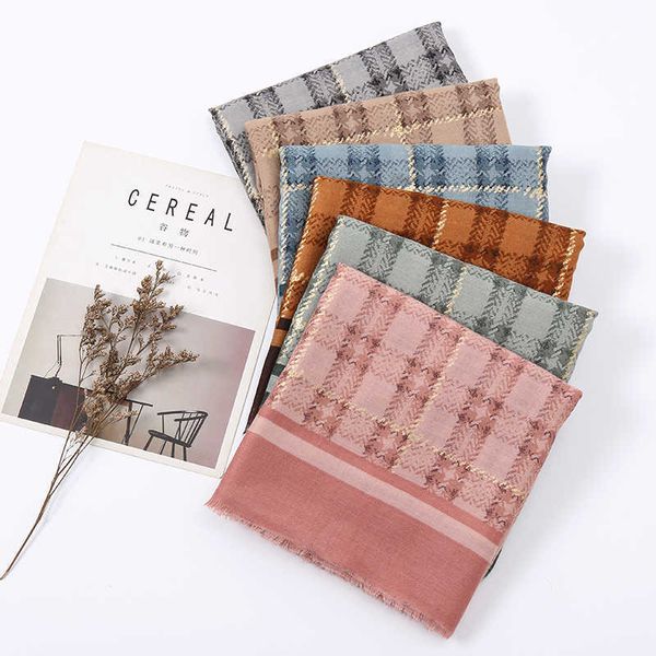 

scarves new style latticetassel scarves hijab solid color shawl muslim long viscose hijab shawl plaid winter plain color scarves g220927, Blue;gray