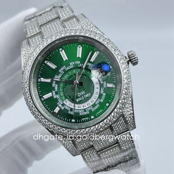

watches mechanical fashion business silver mens sky 326933 326934 ice out diamond sapphire glass green dial 42mm automatic movement luminous