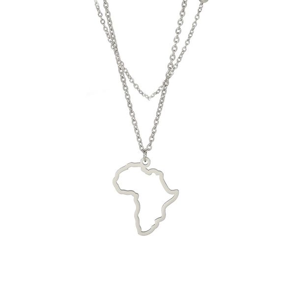 

small hollow south africa map necklace stainless steel outline african continent pendant collar choker women minimalist hometown country cla, Silver