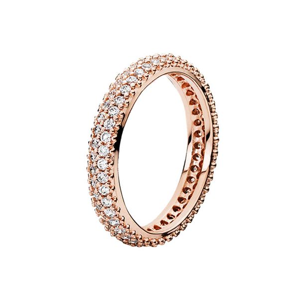 

rose gold elegant pave band ring authentic sterling silver wedding jewelry for women girls with original box for pandora cz diamond engageme, Slivery;golden