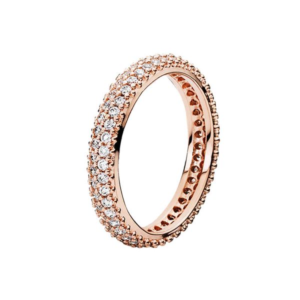 

rose gold elegant pave band ring authentic sterling silver wedding jewelry for women girls with original box for pandora cz diamond engageme, Slivery;golden