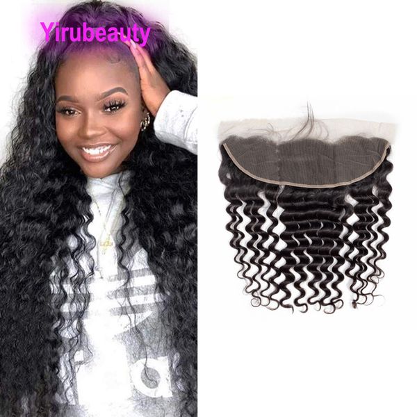 

13x4 lace frontal brazilian 100% human virgin hair deep wave water wave kinky curly yaki closures part natural color yirubeauty 10-24inch 3, Black;brown