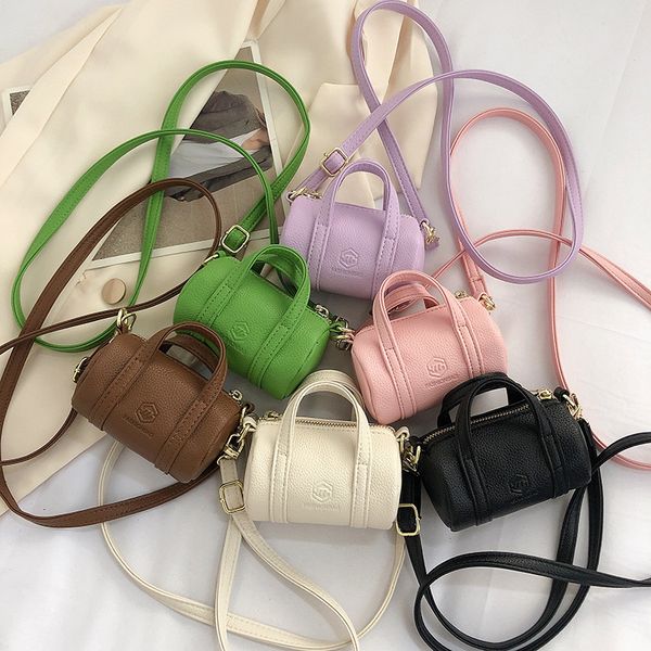 

ins children circular bucket handbags girls messenger pillow bag lady style kids pu leather single shoulder bags q8937, Black