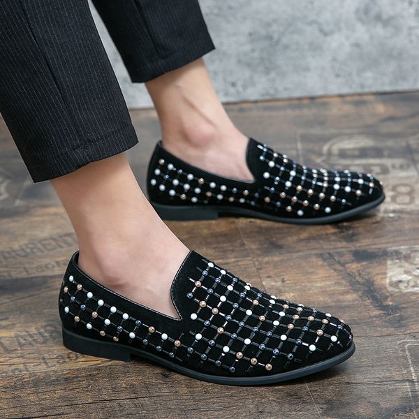 

men's luxury colorful rhinestone brogues suede round toe fashion everyday business shoes loafers various sizes, Black