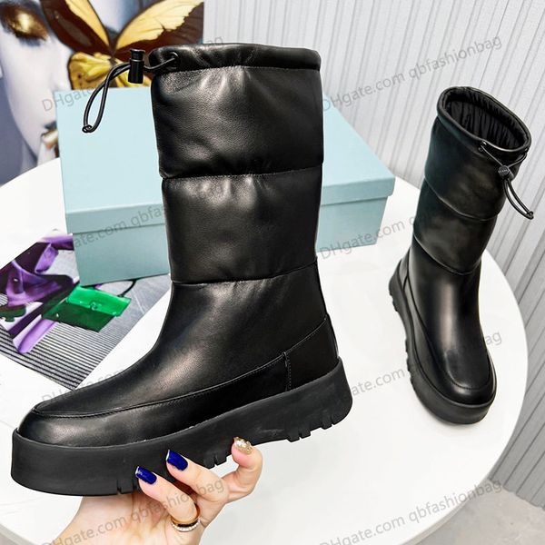 

wmens platform winter snow boots sheepskin down lining warm comfy slip on outdoor casual shoes with low heels designer high rainboo, Black