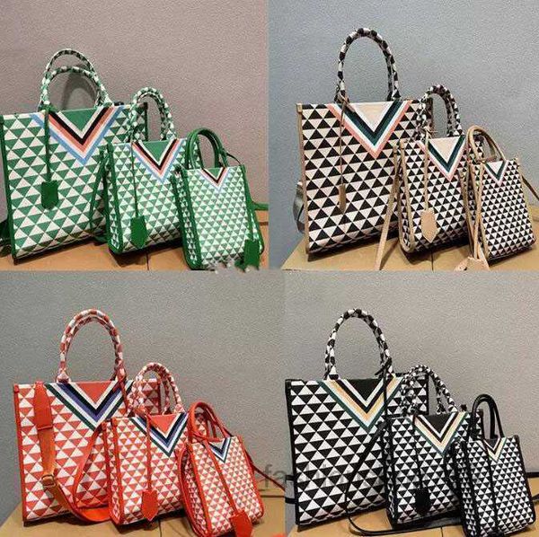 

evening bags tote triangle jacquard fabric bags handbag designer large capacity totes bag ladies contrast embroidered leather fashion handym