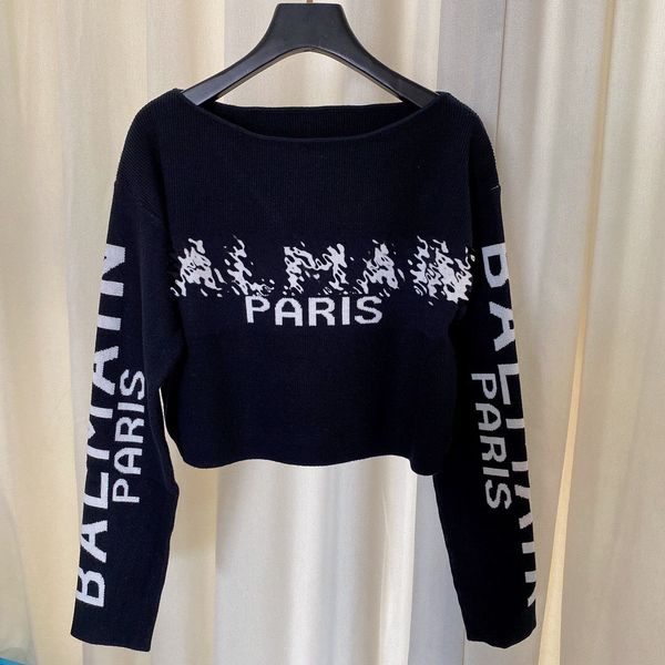 

2022 new fashion 3 color pullover women's sweater crochet letters long sleeve casual lady knit jumper, White;black