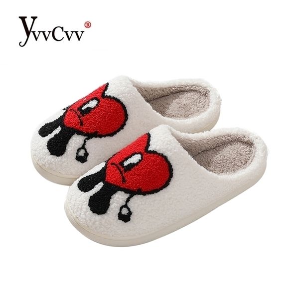 

slippers yvvcvv bad bunny love fluffy women warm closed cute plush cotton home soft winter indoor shoes 220926, Black