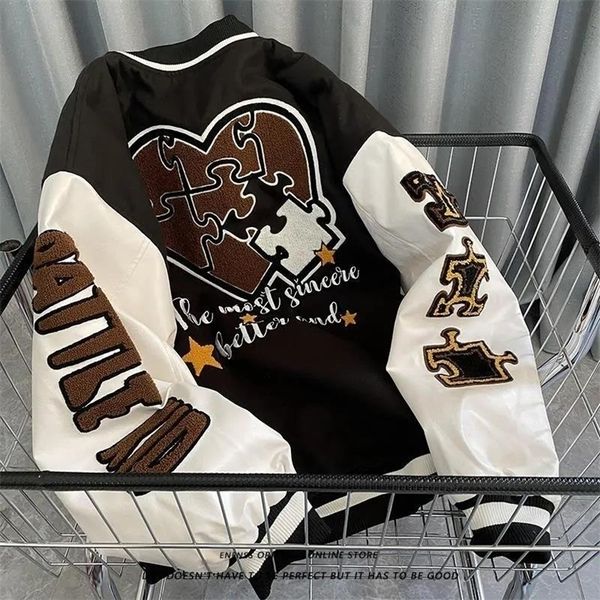 

men's jackets spring and autumn retro quilted embroidered baseball uniform jacket men women loose br street couples shirt 220927, Black;brown