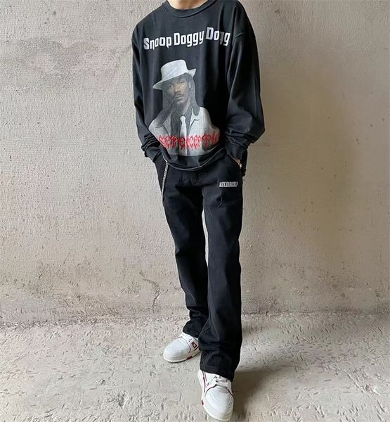

askyurself solid color jeans vintage slim fit trouser adjust retro flares pants man women straight denim pant oversized mens streetwear high, Blue