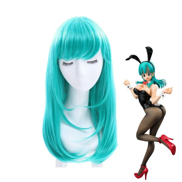 

halloween bulma medium long straight teal green cosplay party full wig, Black