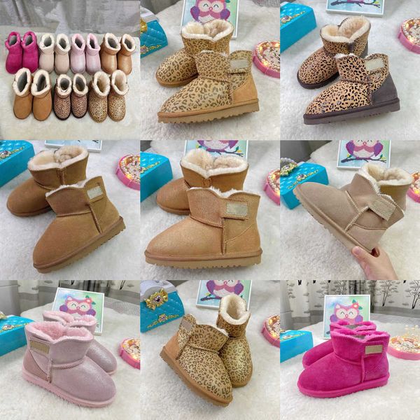 

designer kids mini ugglies boots genuine leather australia girls boy ankle winter boot baby shoes warm ski outdoor toddler fashion new fur f, Black