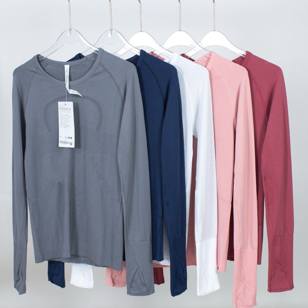 

ll women's yoga long sleeve shirt blouse solid color pinstripe 2.0 sports fitness round neck jogging sportswear breathable