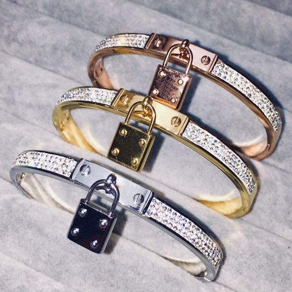 

designer diamond bracelet ladies men's logo brand luxury jewelry leather bracelets with metal lock charm bangle high-end fashion couple, Black