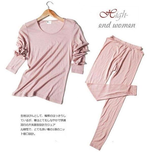 

70% wool 30% silk women's base layer warm thermal underwear long johns set sg386 201113250h, Black;pink