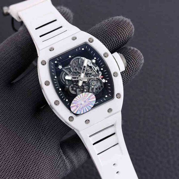 

2022 richa milles mens automatic mechanical watch white ceramic hollow technology luminous tape waterproof fashion, Slivery;golden
