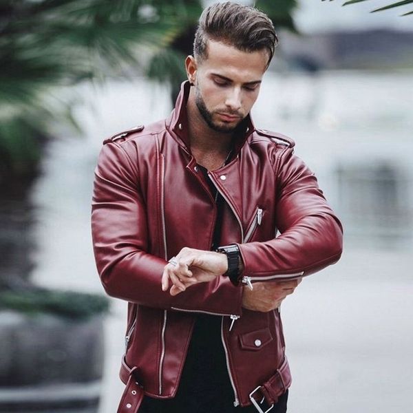 

men's leather faux leather autumn men fashion coat leather jackets men pu winter motorcycle jacket men casual slim fit turn down collar, Black