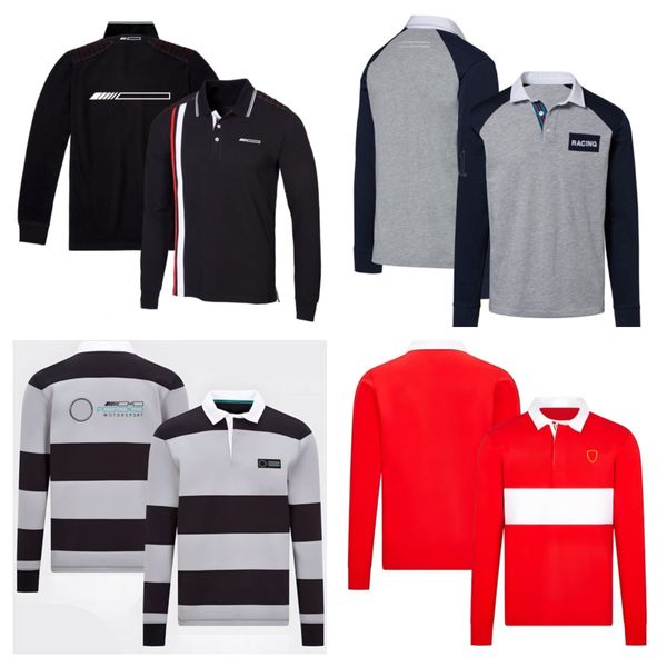 

2022 summer new f1 formula one long-sleeved t-shirt racing suit lapel tee custom plus size