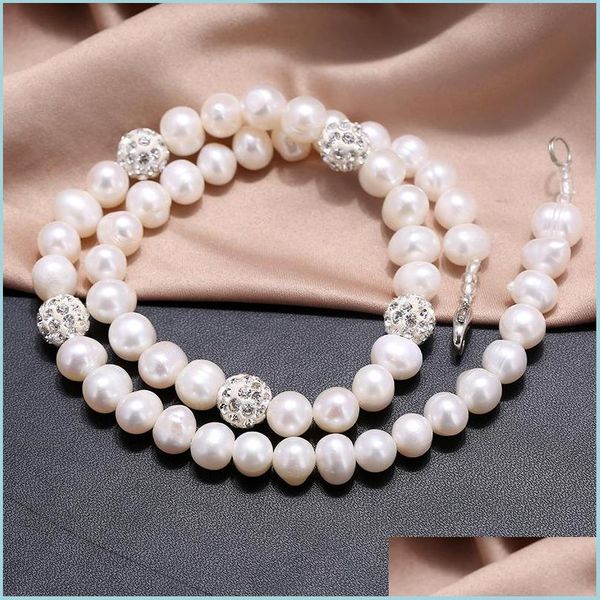 

beaded necklaces 100% freshwater pearl necklace for women 8-9mm white potato shape wholesale jewelry gifts 6 pcs/lot drop delivery 20 dhdgv, Silver
