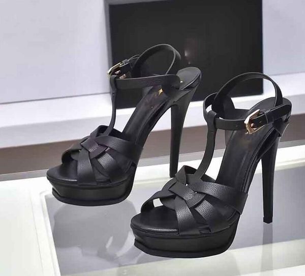 

designer tribute patent soft leather platform sandals womens high heel stiletto gladiator sandalias t-strap lady shoes pumps 10cm & 14cm b, Black