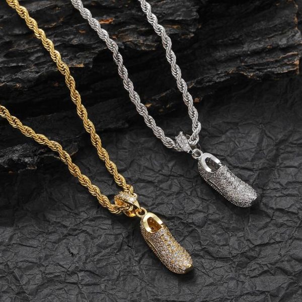 

hip hop necklaces bling iced out personalized sports casual shoes pendants necklaces for men rapper jewelry gift, Silver