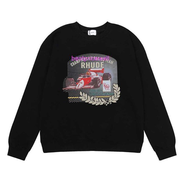 

men's hooded rhude ins chic f1 racing gran prix circuit de monaco round neck pullover sweater jackets, Black