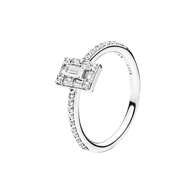 

cz diamond sparkling square halo rings 925 sterling silver wedding jewelry for women girls with original box for pandora rose gold engagemen, Slivery;golden