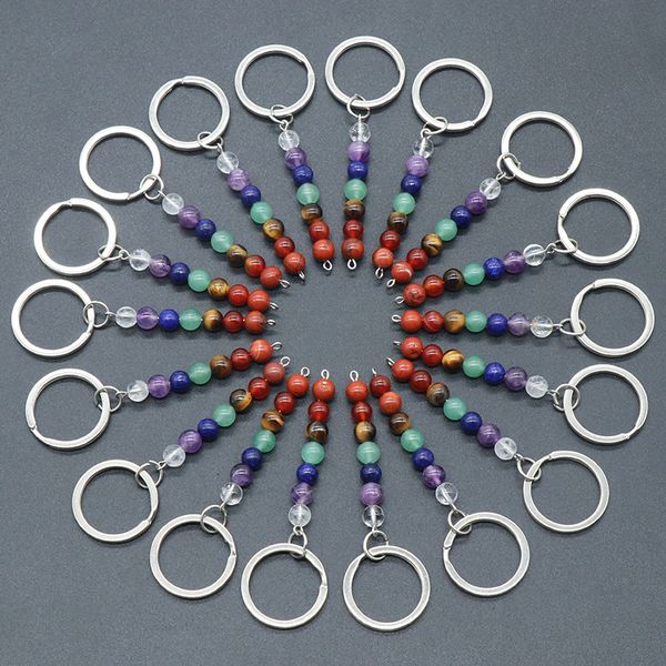 

natural crystal stone 7 chakra beads key rings keychain bag pendant car decor key chain keyholder, Slivery;golden