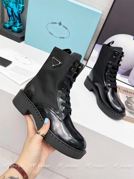 

women boots designer fashoin leather shoes autumn and winter triangle casual shoe thick sole black white increase boot size 35-40