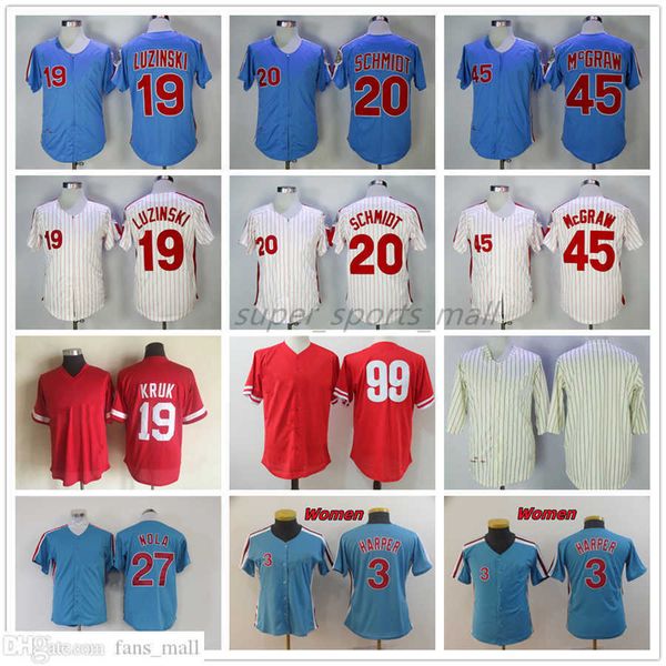 

man women youth mitchell and ness baseball jersey vintage 19 greg luzinski 20 mike schmidt 27 aaron nola 45 tug mcgraw 99 mitch williams jer, Blue;black