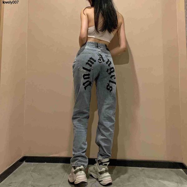 

dsigner loose palmss lettered print jeans men's women's casual pants, Black