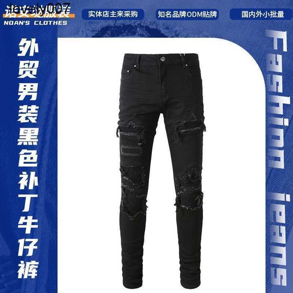 

dsigner men's jeans amirs black patch pleated splicing broken slim leggings, Blue