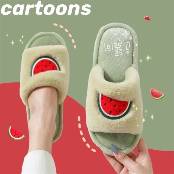 

slippers winter fur house women cute cartoon fruit avocado strawberry bedroom couples shoes warm plush ladies furry slides 220926, Black