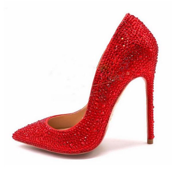 

fashion bling crsytal high heel shoes brand pumps women red bottoms silver glittering wedding shoes pointed toe shallow rhinestone party sho, Black